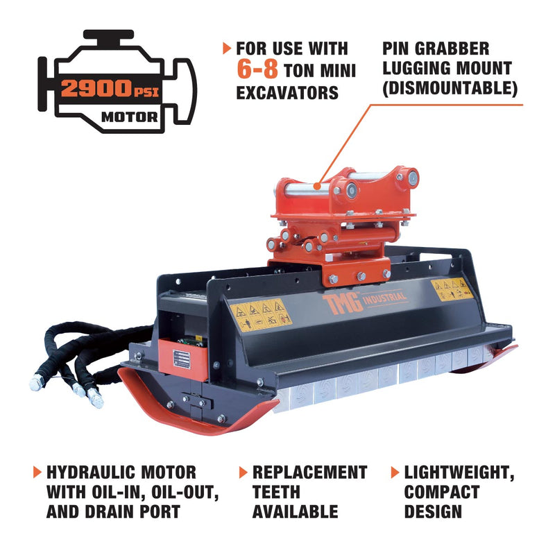 TMG Industrial 48" Excavator Brush Flail Mower, 6 to 8-ton Carrier, 16-21 GPM, TMG-EFM48