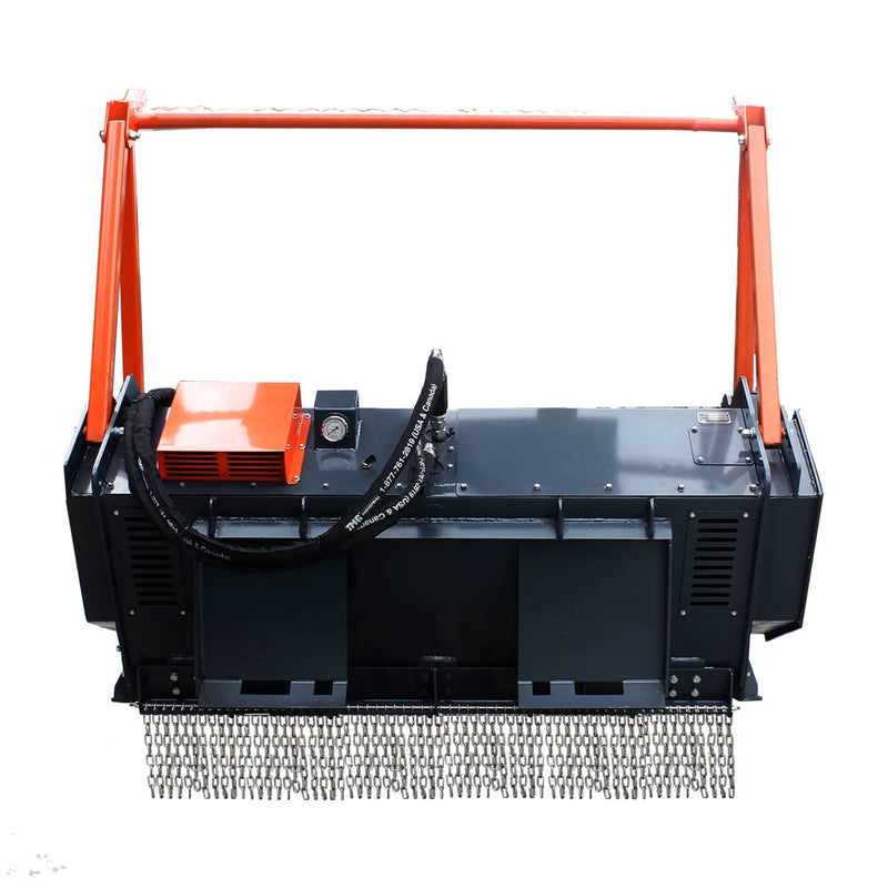 TMG Industrial 60” Skid Steer Forestry Drum Mulcher, Forged Alloy Teeth, Cooling System w/Radiator, 75 HP Skid Steers, TMG-SFM60