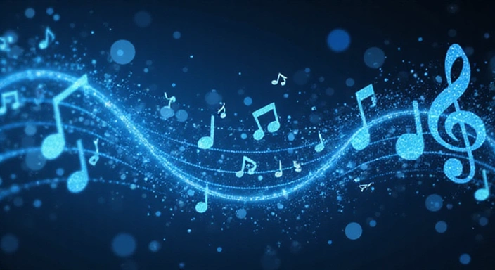 Icônes de notes de musique et de symboles de droit d'auteur sur un fond numérique