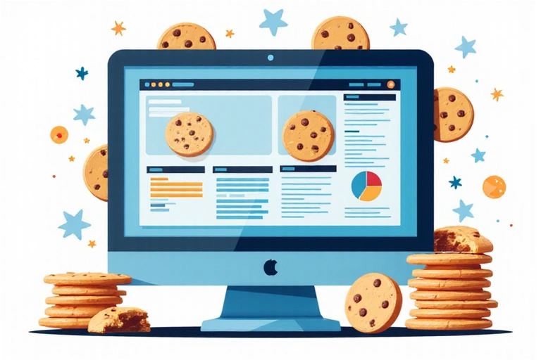 Illustration de cookies numériques sur un écran d'ordinateur