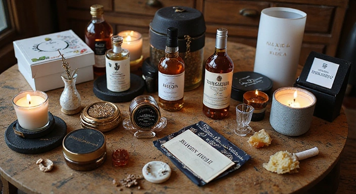 Assortiment de produits uniques et de haute qualité disposés de manière esthétique